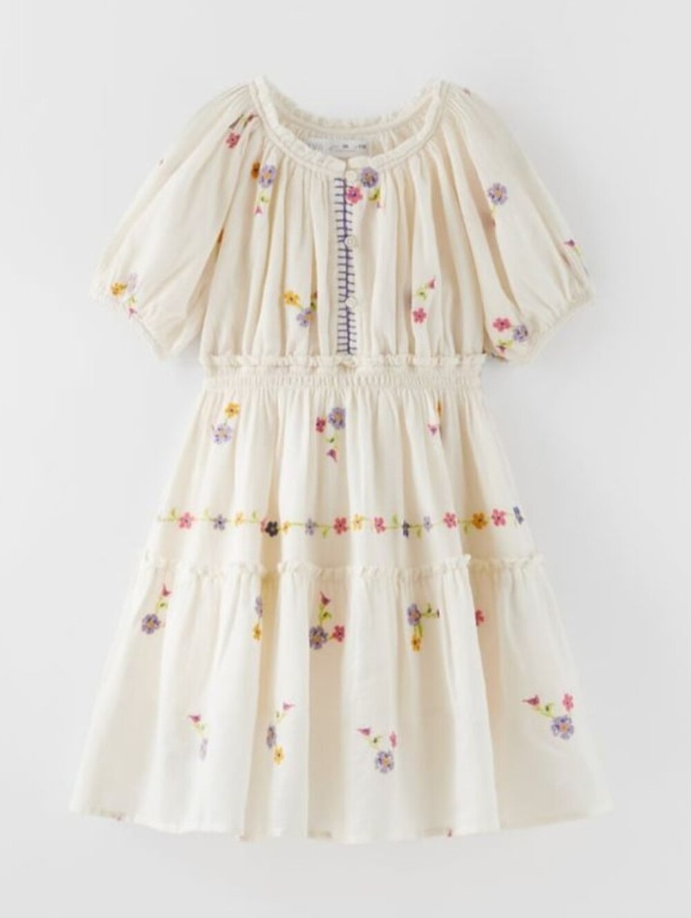 ZARA Girls Cream Embroidered Floral Dress 10